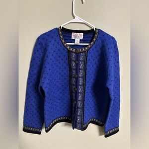 Tally Ho A Button Up 100 % Wool Cardigan Size Large Blue Vintage